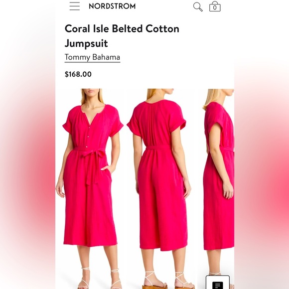 Tommy Bahama Coral Isle Belted Cotton
Jumpsuit, Bright Rose, Small - Picture 1 of 8